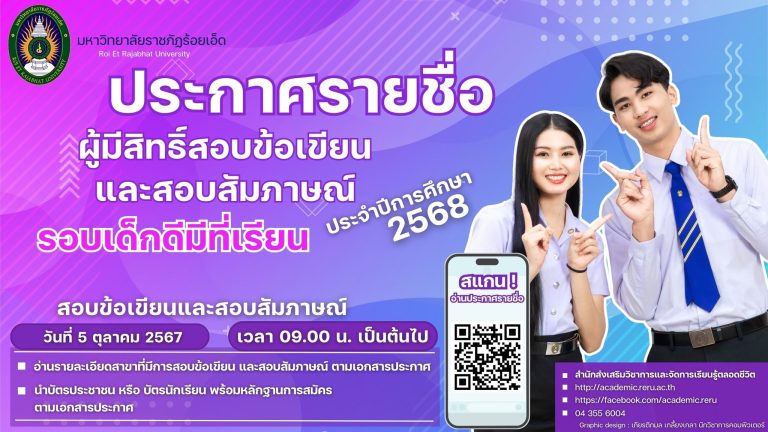 ประกาศรายชื่อผู้มีสิทธิ์สอบข้อเขียนและสอบสัมภาษณ์ นักศึกษา