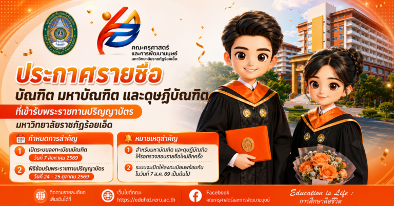 ประกาศรายชื่อบัณฑิต มหาบัณฑิต และดุษฎีบัณฑิต ที่เข้ารับพระราชทานปริญญาบัตร มหาวิทยาลัยราชภัฏร้อยเอ็ด